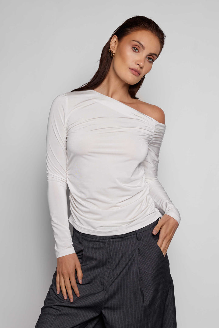 Dion Cold Shoulder Sheer White- OUTLET